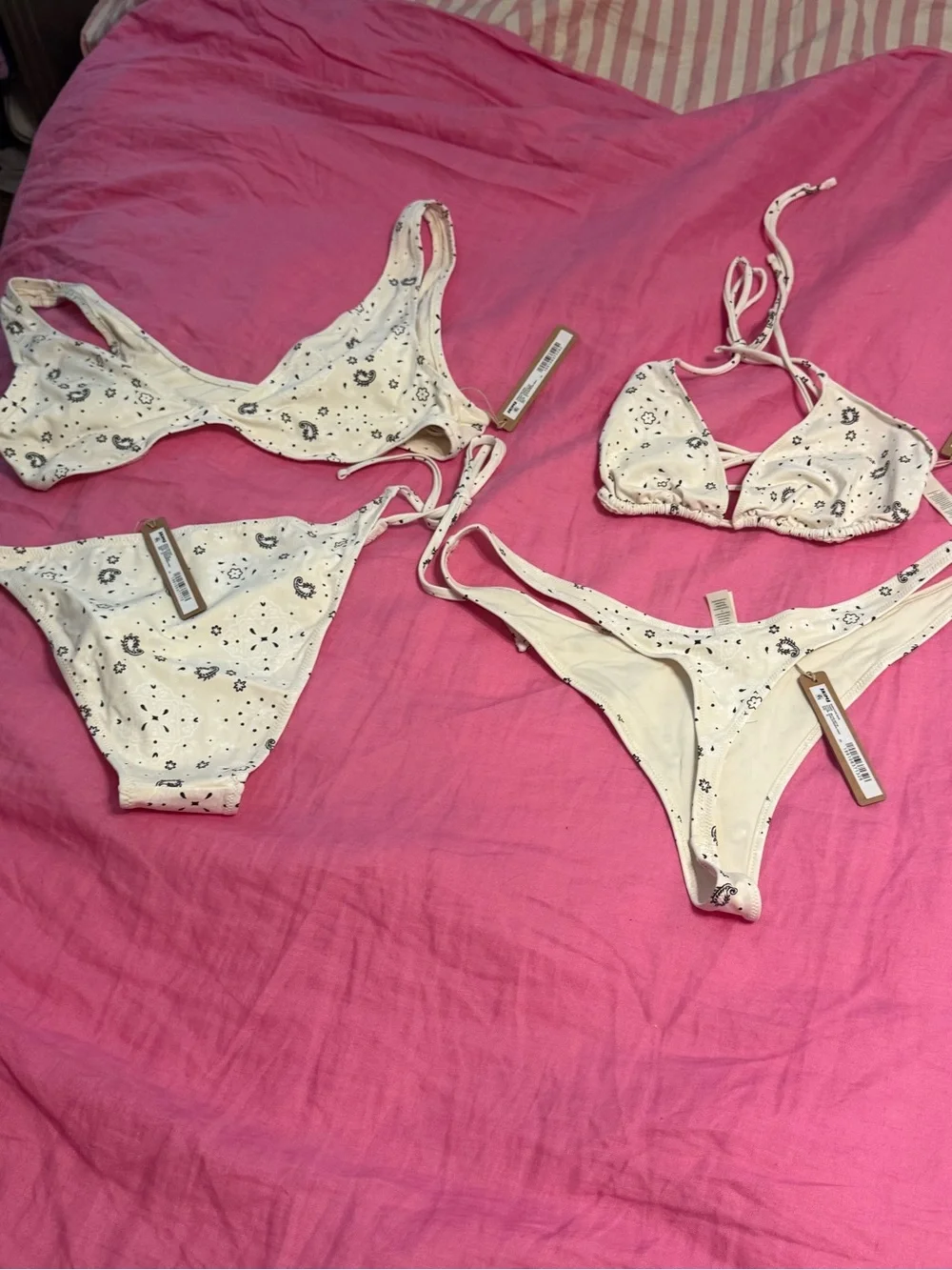 NEW SKIMS Cream Bandana-Print Bikini Sets (4 pieces) - XL